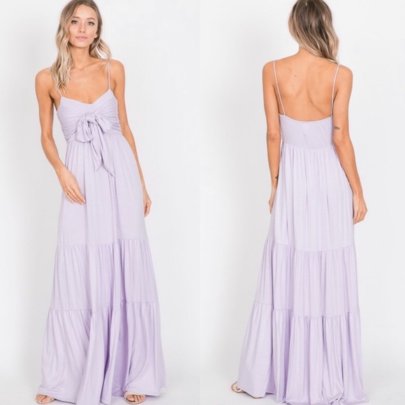 ✨JUST IN✨FRONT TIE RUFFLED LILAC MAXI DRESS - Picture 3 of 5
